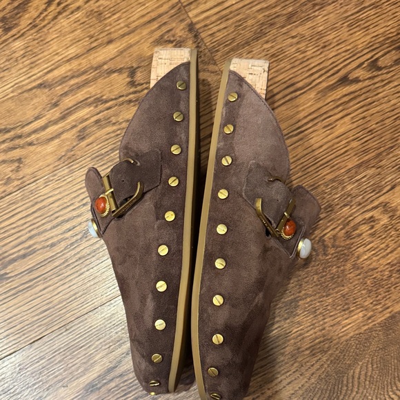 Veronica Beard Fern Espresso Brown Suede Charm Clogs Mules 10 - Picture 13 of 16